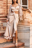 Dolly J Ivory satin pre-draped sari set Online Shopping