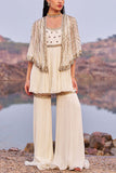 Nidhika Shekhar Ivory sequin embellished cape and sharara set Online Shopping