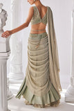 Mandira Wirk Jade green embellished pre-draped sari set Online Shopping