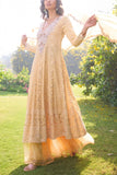 Dolly J Light yellow floral embroidery kurta sharara set Online Shopping