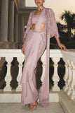 Sanya Gulati Lilac floral embroidered cape draped sari set Online Shopping