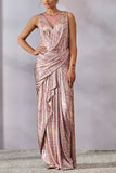 Tarun Tahiliani Lilac geometric print concept sari set Online Shopping