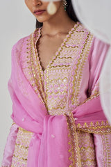 Madzin Lilac gota embroidered jacket and sharara set Online Shopping