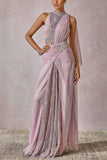 Tarun Tahiliani Lilac pearl embroidery draped concept sari set Online Shopping