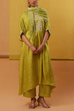 Sue Mue Lime green floral embroidered kaftan kurta set Online Shopping