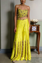 Payal Singhal Lime yellow tasselled mukaish sharara set Online Shopping