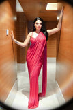 Itrh Magenta pink crystal pre-stitched sari set Online Shopping