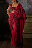 DiyaRajvvir Maroon embroidered pre-draped sari set Online Shopping