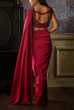 DiyaRajvvir Maroon embroidered pre-draped sari set Online Shopping