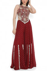 Payal Singhal Maroon mukaish georgette sharara set Online Shopping