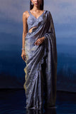 Angad Singh Metallic grey motif embroidered sari set Online Shopping