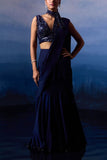 Angad Singh Midnight blue draped sari set Online Shopping