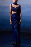 Angad Singh Midnight blue sequin embroidered sari set Online Shopping