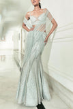 Rohit Gandhi + Rahul Khanna Mineral blue tonal embroidery draped sari set Online Shopping