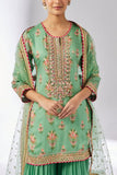 Gopi Vaid Mint floral print embroidered kurta sharara set Online Shopping