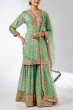 Gopi Vaid Mint floral print embroidered sharara set Online Shopping