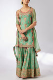 Gopi Vaid Mint floral printed kurta and sharara set Online Shopping