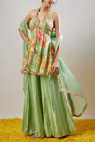 Gopi Vaid Mint floral printed peplum top and sharara set Online Shopping