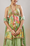 Gopi Vaid Mint floral printed peplum top and sharara set Online Shopping