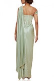 Amit Aggarwal Mint green bead detail pleated sari gown Online Shopping