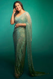 Itrh Mint green crystal pre-stitched sari set Online Shopping