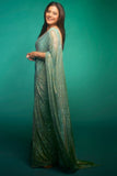 Itrh Mint green crystal pre-stitched sari set Online Shopping