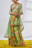 Gopi Vaid Mint green floral printed sharara set Online Shopping