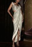 Rohit Gandhi + Rahul Khanna Mist metallic fringe detailed draped sari set Online Shopping