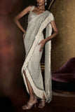 Rohit Gandhi + Rahul Khanna Mist metallic fringe detailed draped sari set Online Shopping