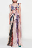 Aisha Rao Mist purple watercolour printed concept sari Online Shopping