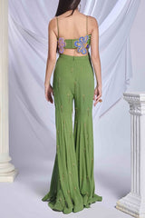 Papa Don't Preach Moss green floral embroidered top and sharara set Online Shopping