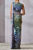 Tarun Tahiliani Multicolour geometric print concept sari set Online Shopping