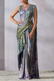 Tarun Tahiliani Multicolour geometric print concept sari set Online Shopping