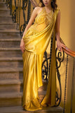 Kamaali Couture Mustard drape sari gown Online Shopping