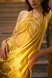 Kamaali Couture Mustard drape sari gown Online Shopping