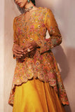 Petticoat Lane Mustard embroidered peplum and sharara set Online Shopping