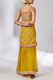 Gopi Vaid Mustard floral print embroidered kurta sharara set Online Shopping