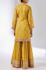 Gopi Vaid Mustard floral print embroidered sharara set Online Shopping