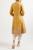 Gopi Vaid Mustard floral printed embroidered kurta set Online Shopping