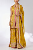 Gopi Vaid Mustard floral printed embroidered sharara set Online Shopping