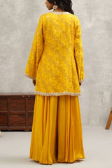 Kapda Dori Mustard floral woven banarasi jacket sharara set Online Shopping