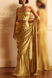 Kamaali Couture Mustard pre-drape concept sari set Online Shopping