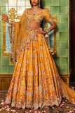 Dolly J Mustard thread and pearl embroidery lehenga set Online Shopping