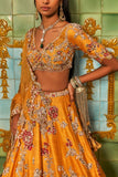 Dolly J Mustard thread and pearl embroidery lehenga set Online Shopping