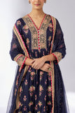 Gopi Vaid Navy floral printed tiered kurta set Online Shopping