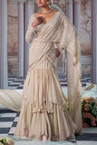 Nidhika Shekhar Nude embroidered pre-draped sari set Online Shopping