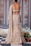 Nidhika Shekhar Nude embroidered pre-draped sari set Online Shopping