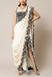 Nupur Kanoi Off-white embroidered pre-draped sari set Online Shopping