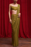 Itrh Olive crystal pre-stitched sari set Online Shopping