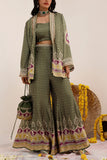 Surkh Syahi Olive green printed blazer and sharara set Online Shopping